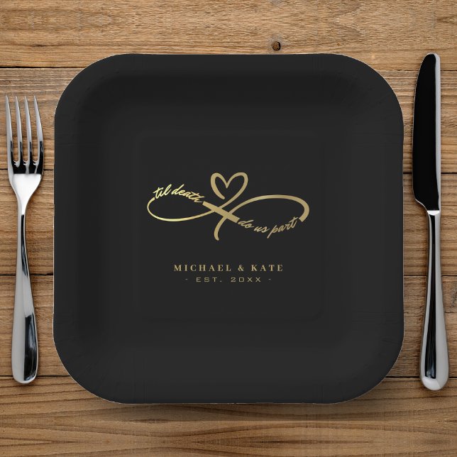 Assiettes En Carton Jusqu'à la mort Faisons-nous partie Noir & Or Symb (Til Death Do Us Part Black & Gold Infinity Symbol Paper Plates
)