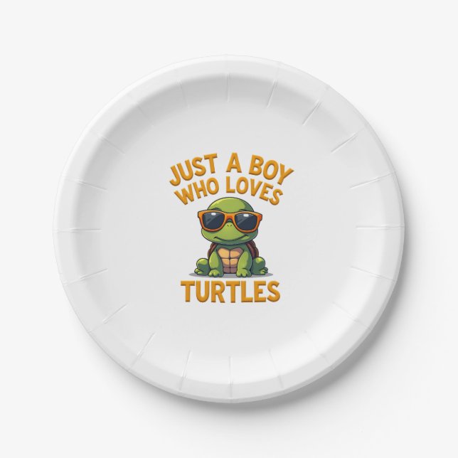 Assiettes En Carton Just a boy who loves turtles Children boy (Devant)