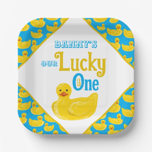 Assiettes En Carton Juste Ducky Lucky Un Premier Anniversaire Invitati (Recto)