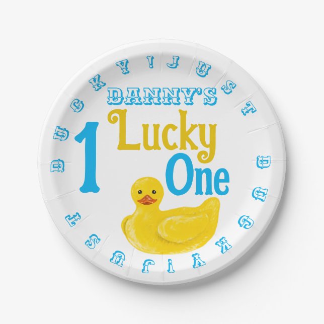 Assiettes En Carton Juste Ducky Lucky Un Premier Anniversaire Invitati (Devant)
