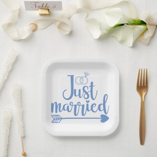 Assiettes En Carton Juste marié bleu (Mariage)