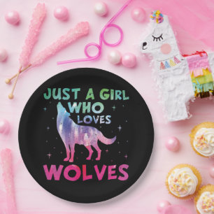 Assiettes En Carton Juste une fille qui aime les loups aquarelle