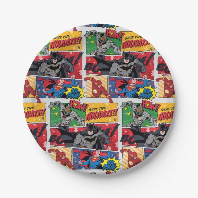 Assiettes En Carton Justice League "Sauvez les fêtes !" (Devant)