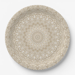 Assiettes En Carton Kaki Beige Mandala Kaleidoscope
