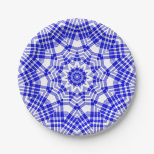 Assiettes En Carton Kaleidoscope bleu et blanc