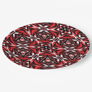 Assiettes En Carton Kaleidoscope noir, blanc et rouge