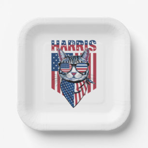 Assiettes En Carton Kamala Harris pour le président 2024 Funny Cat