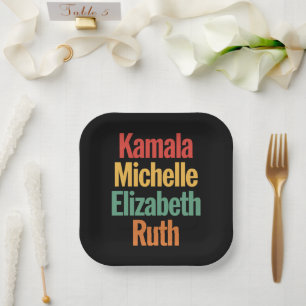 Assiettes En Carton Kamala Michelle Elizabeth Ruth Féministe Politique