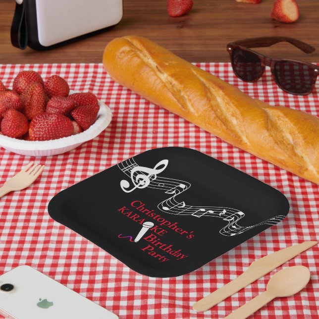 Assiettes En Carton Karaoke Party Échelle musicale Microphone Rouge (Pique-nique)