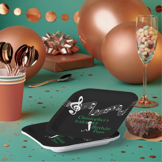 Assiettes En Carton Karaoke Party Échelle musicale Microphone Vert (Multi)