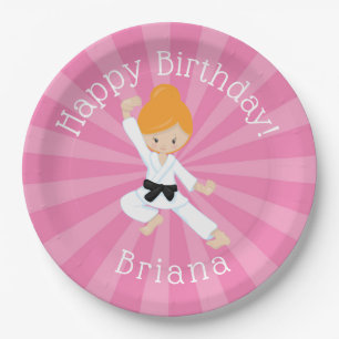 Assiettes En Carton Karate Anniversaire fête Red Hair Girl rose