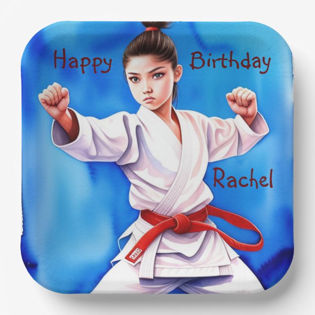 Assiettes En Carton Karate Girl Anniversaire (Recto)