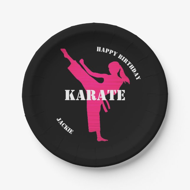 Assiettes En Carton Karate Girl Joyeux Anniversaire avec nom Plaques p (Devant)