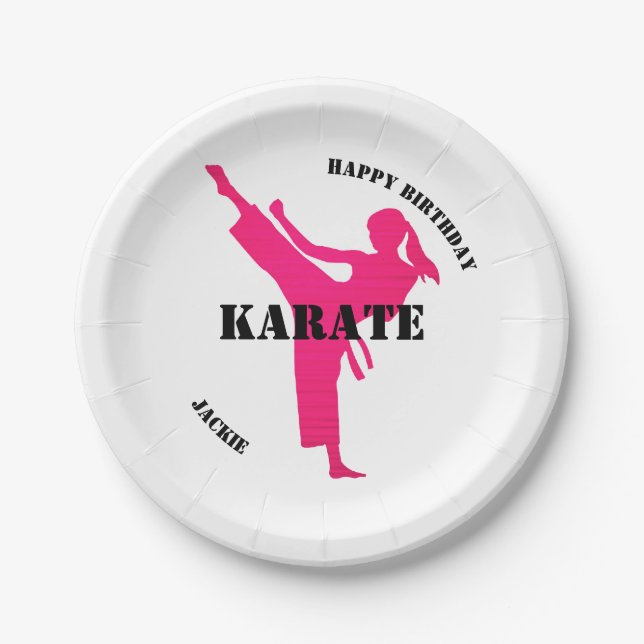 Assiettes En Carton Karate Girl Joyeux Anniversaire avec nom Plaques p (Devant)