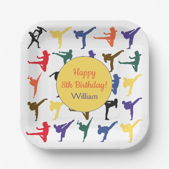 Assiettes En Carton Karate Kids Boys Martial Arts Party Joyeux anniver (Recto)
