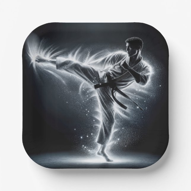 Assiettes En Carton Karate Man Avec Neon Energy Light Trails (Recto)