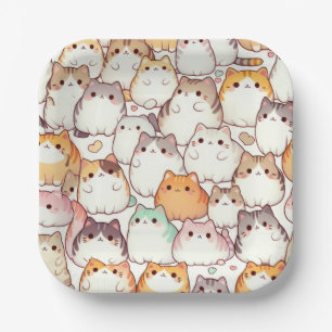 Assiettes En Carton Kawaii Chubby Chats De Cartoon Avec Coeurs
