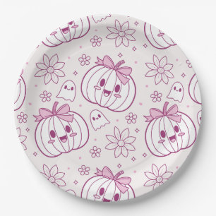 Assiettes En Carton Kawaii Citrouilles, Fantômes & Fleurs