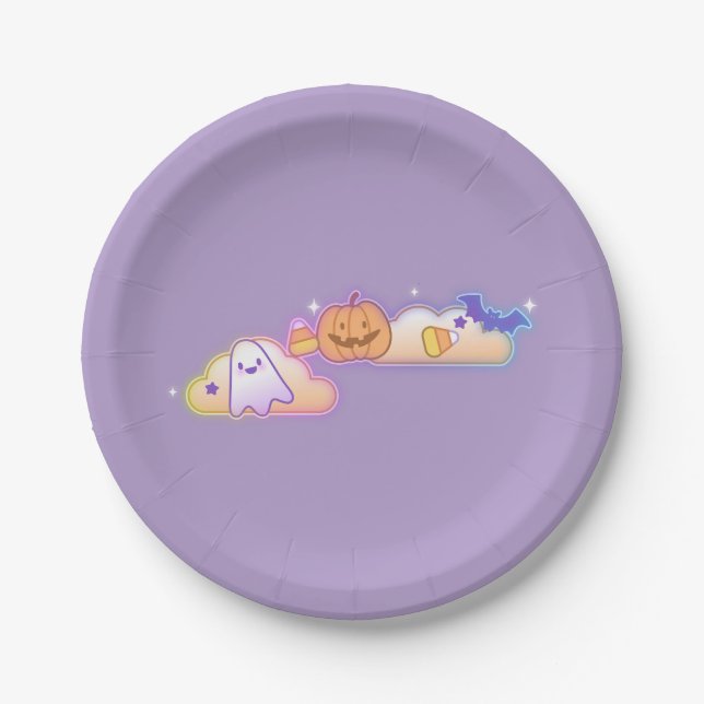 Assiettes En Carton Kawaii Ghost, Pumpkin & Bat Halloween Paper Plate (Devant)