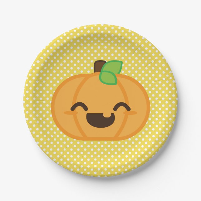 Assiettes En Carton Kawaii Jackolantern Citrouille Plaques de papier H (Devant)