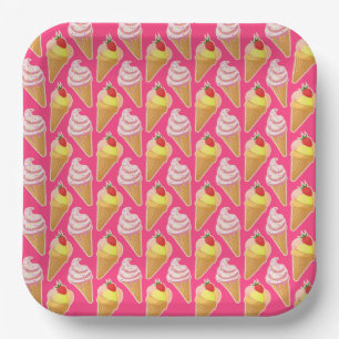 Assiettes En Carton Kawaii pink pattern with strawberry ice cream