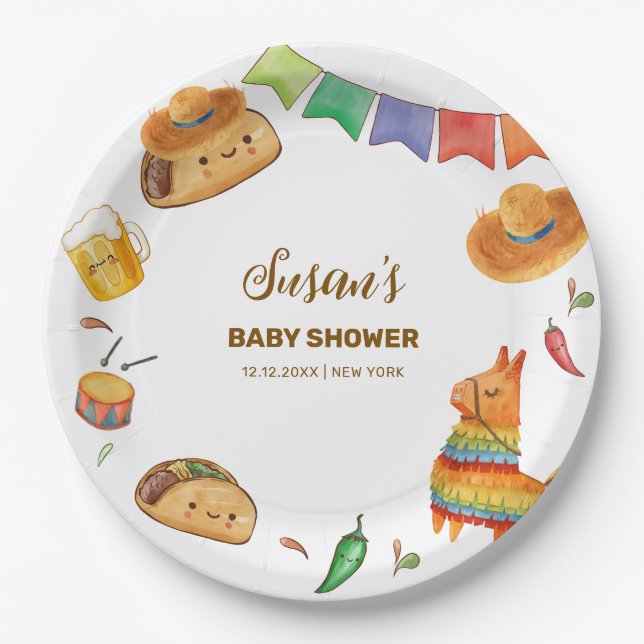 Assiettes En Carton Kawaii Rustic Fiesta Taco Bout Un Baby shower (Devant)