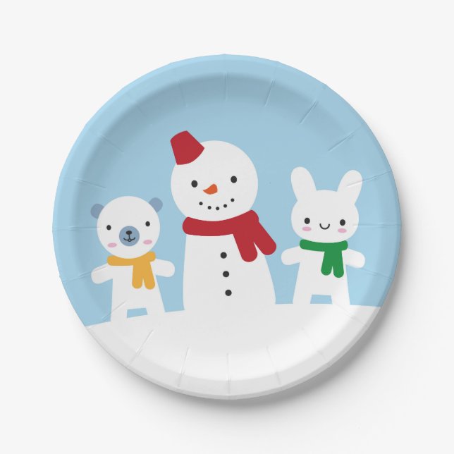 Assiettes En Carton Kawaii Snow Day with Bunny & Bear (Devant)