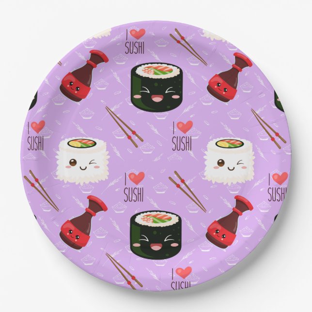 Assiettes En Carton Kawaii Sushi Motif (Devant)