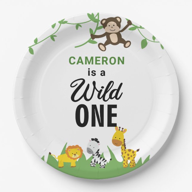 Assiettes En Carton Kawaii Wild Un Anniversaire Safari Jungle Animaux (Devant)