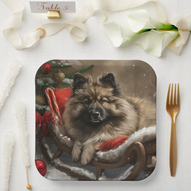 Assiettes En Carton keeshond Festive de Noël de chien (Mariage)