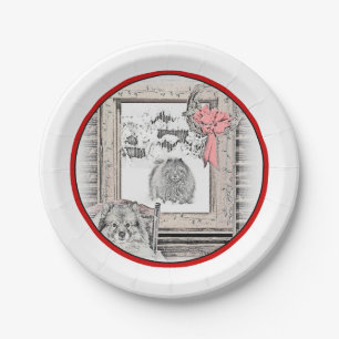 Assiettes En Carton Keeshond Noël hiver fenêtre Peinture Chien Art