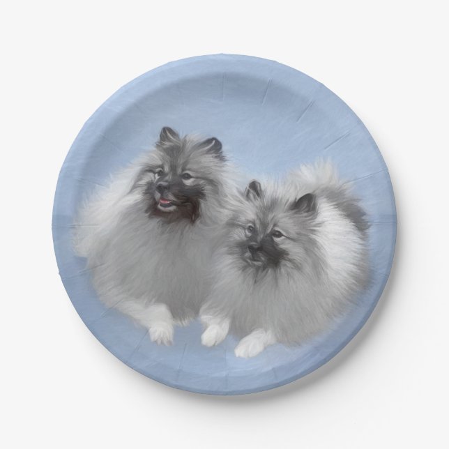 Assiettes En Carton Keeshond Paire de Kees Peinture Art animal origina (Devant)