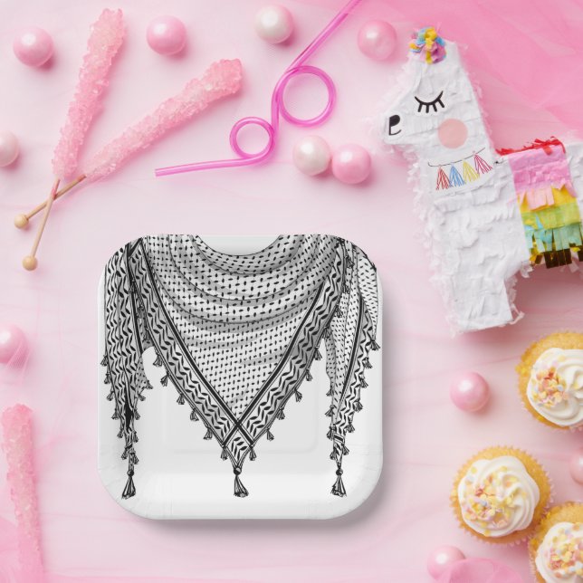 Assiettes En Carton Keffiyeh Écharpe palestinienne tissu traditionnel (Fête)