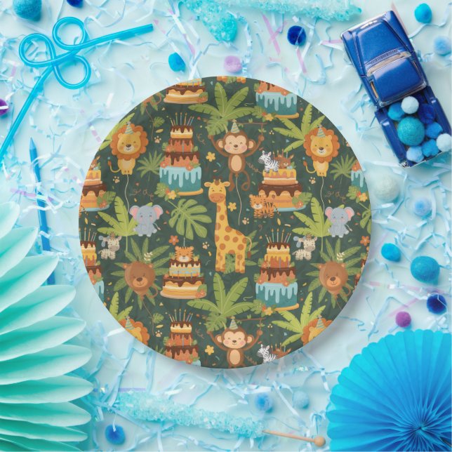 Assiettes En Carton Kids Birthday Jungle Themed Paper Plates (Fête)