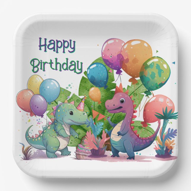 Assiettes En Carton Kids Happy Dino Birthday (Recto)