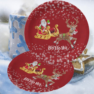 Assiettes En Carton Kids Père Noël Christmas Reindeder Sleigh Snowflak