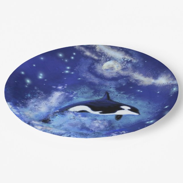 Assiettes En Carton Killer Whale on Full Moon (Angle)
