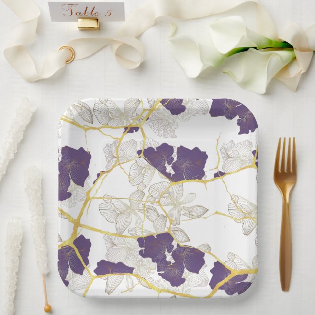 Assiettes En Carton Kintsugi japonais. Double face. (Mariage)