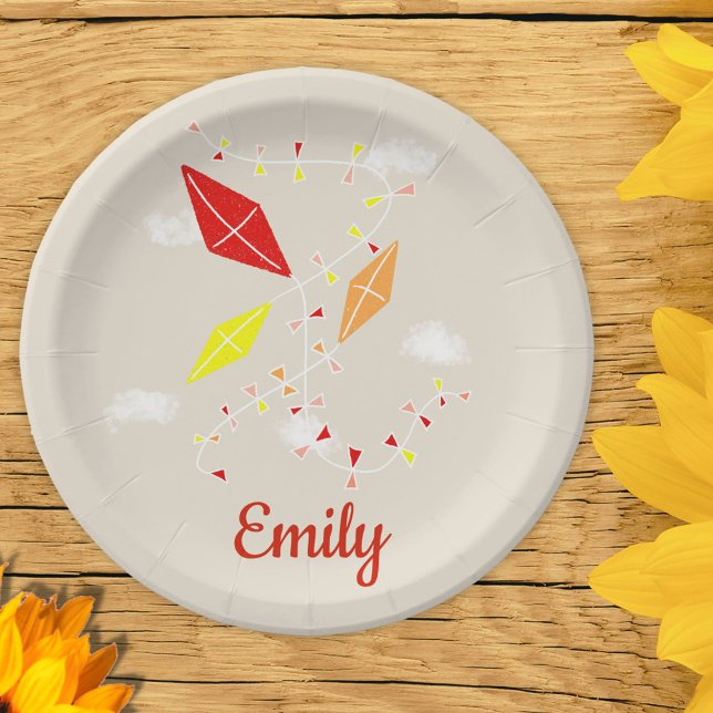 Assiettes En Carton Kites Beige Enfants Bonne fête d'anniversaire (Créateur téléchargé)