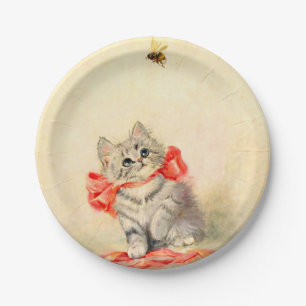 Assiettes En Carton Kitten avec ruban rouge