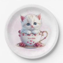 Kitten en Coupe Fleurs roses Plaque de papier