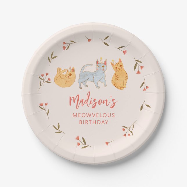 Assiettes En Carton Kitty Cat Girl Meowvelous fête d'anniversaire (Devant)