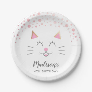 Assiettes En Carton Kitty Chat rose or fête d'anniversaire