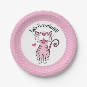 Assiettes En Carton Kitty Chat Valentine's Day Hearts mignonne Purrfec