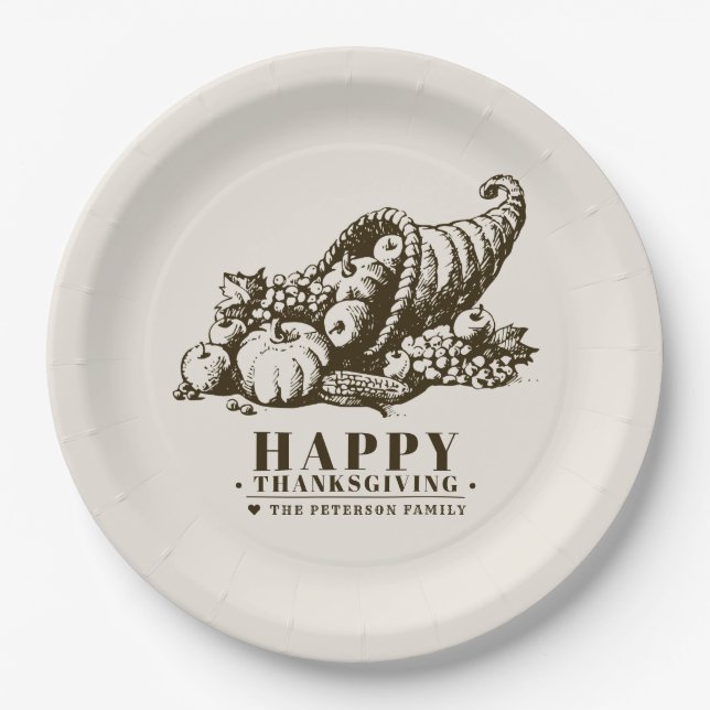 Assiettes En Carton Klaxon de thanksgiving de l'abondance | (Devant)