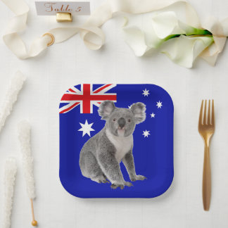 Assiettes En Carton Koala avec fond de drapeau australien