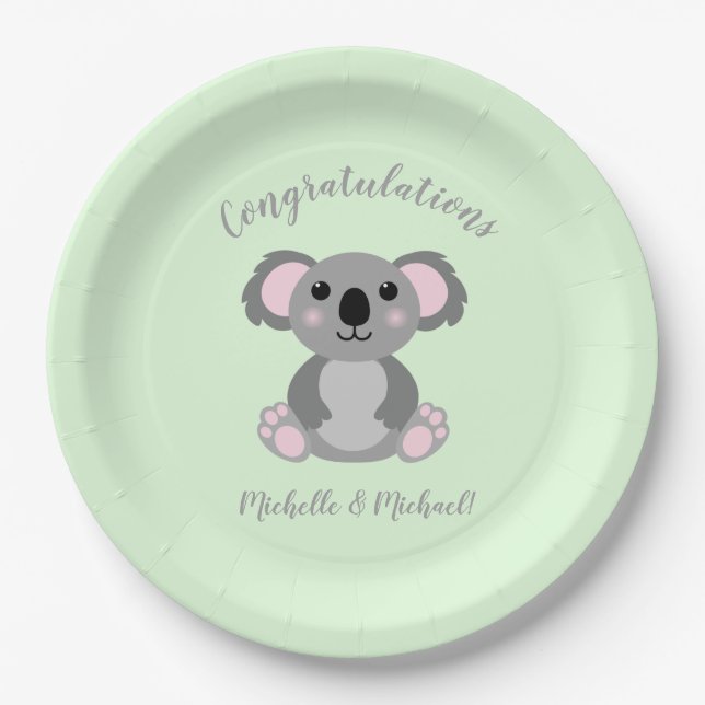 Assiettes En Carton Koala Bear Baby shower vert genre neutre (Devant)