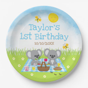 Assiettes En Carton Koala Bears Pique-nique Bleu En vichy fête d'anniv