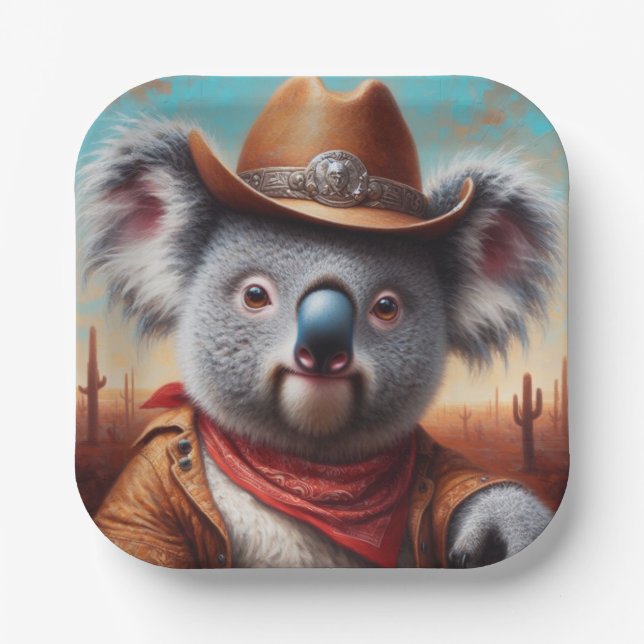 Assiettes En Carton Koala Cowboy (Recto)