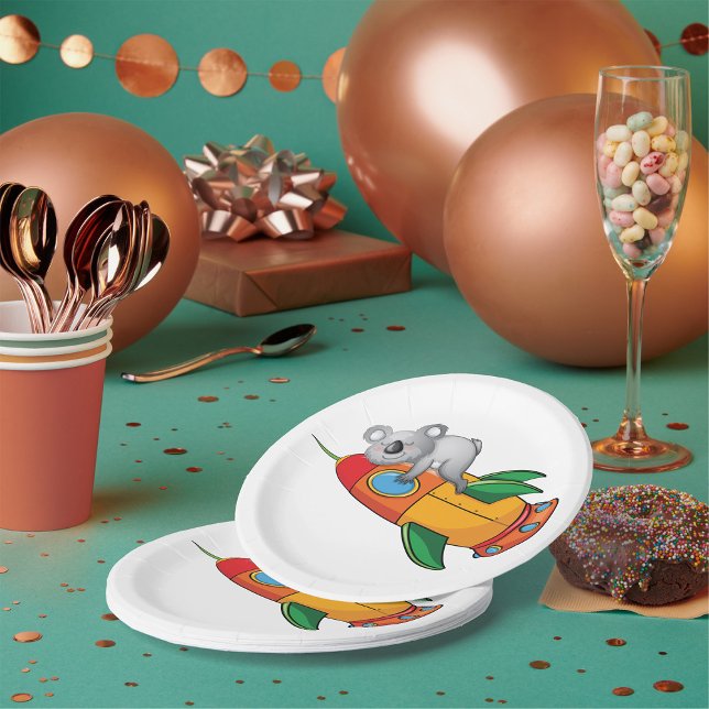 Assiettes En Carton Koala dormant sur une fusée colorée (Créateur téléchargé)